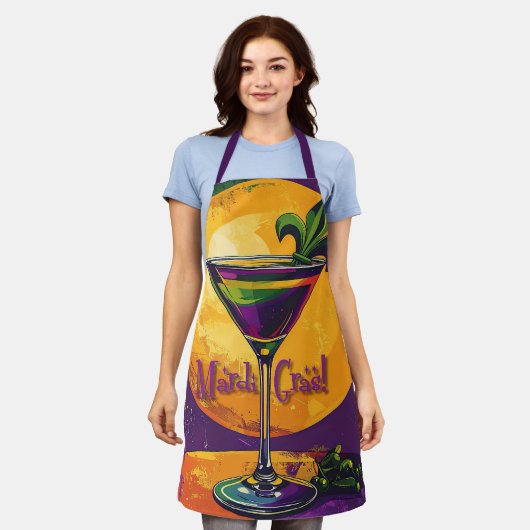 Tablier Mid Century Mardi Gras Sunset Fleur De Lis Martini (Porté)