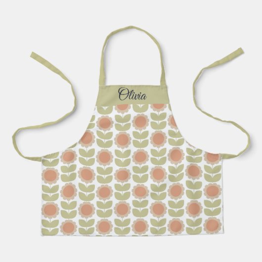 Tablier  Mid-Century Pastel Pink Retro Floral Pattern (Recto)