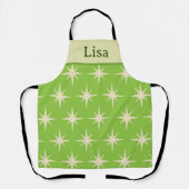 Tablier Mid Century Starburts atomiques sur Green nom pers (Recto)