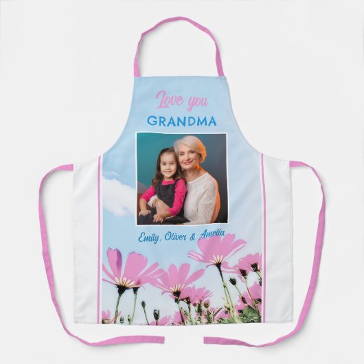 Tablier Mignon Aimez-vous Grand-mère Fleurs roses Photo (Recto)