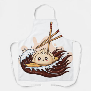 Tablier Mignon Cartoon Dumpling Faisant du Surf sur une Va