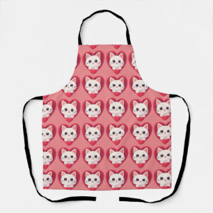 Tablier Mignon Chat Blanc avec Design Kawaii Kitty Love