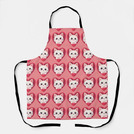 Tablier Mignon Chat Blanc avec Design Kawaii Kitty Love (Recto)