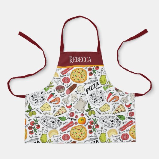 Tablier mignon enfants unisex pizza cuisson ajouter nom (Recto)