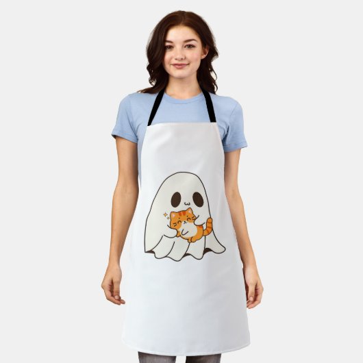 Tablier Mignon fantôme et chat, T-shirt classique Hallowee (Porté)