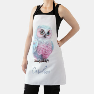 Tablier Mignon Hibou de Dessin Animé Rose et Bleu Pastel