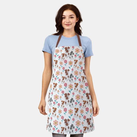 Tablier Mignonne chien mère avec bébé et fleurs motif (Porté)