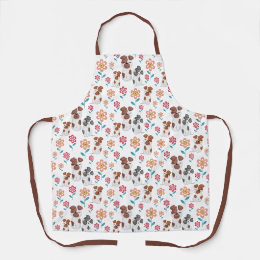 Tablier Mignonne chien mère avec bébé et fleurs motif (Recto)
