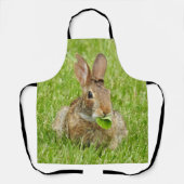Tablier Mignonne Lapin Manger Feuille Gris Vert (Recto)