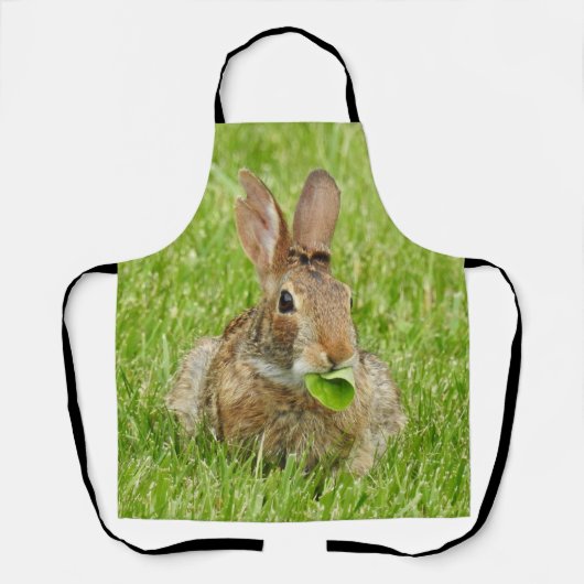 Tablier Mignonne Lapin Manger Feuille Gris Vert (Recto)