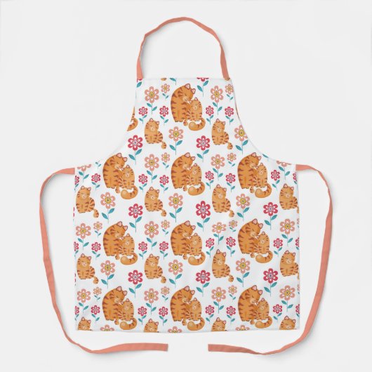 Tablier Mignonne mère chat avec bébé et fleurs motif (Recto)