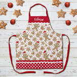 Tablier Mignonne Noël Gingerbread Homme Apron<br><div class="desc">Un motif de biscuits en pain d'épice de vacances décore cet tablier. Personnalisez-le avec votre nom. Bordure de tablier a un motif de pois rouge et blanc avec ric rac. Fait un cadeau amusant pour Noël. Conçu pour vous par Blackberry Boulevard.</div>