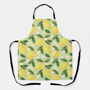 Tablier Mignons citrons jaunes, fleurs blanches et feuille