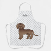 Tablier Mini Goldendoodle marron de dessin animé & nom (Recto)