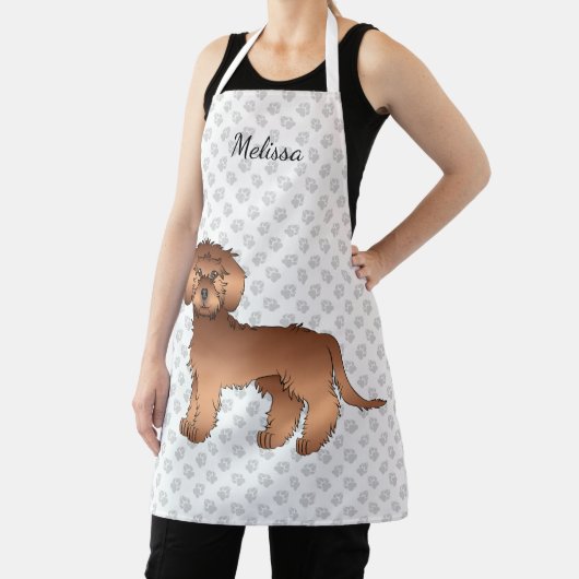 Tablier Mini Goldendoodle rouge dessin animé de chien & no (Insitu)