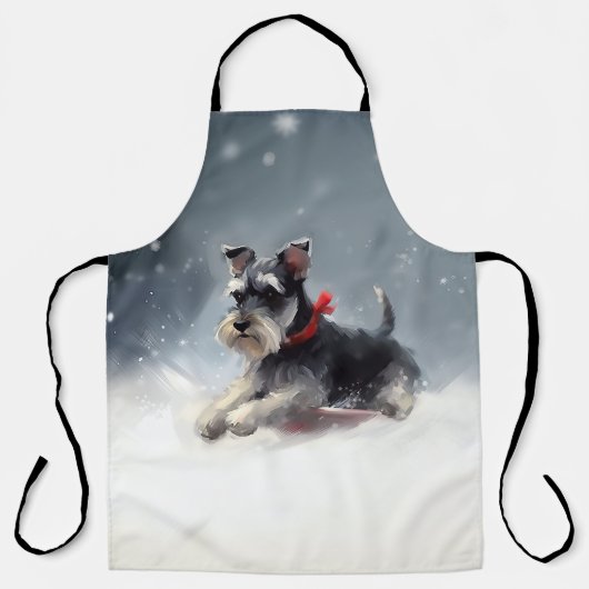 Tablier Miniature Schnauzer Noël neige hiver (Recto)