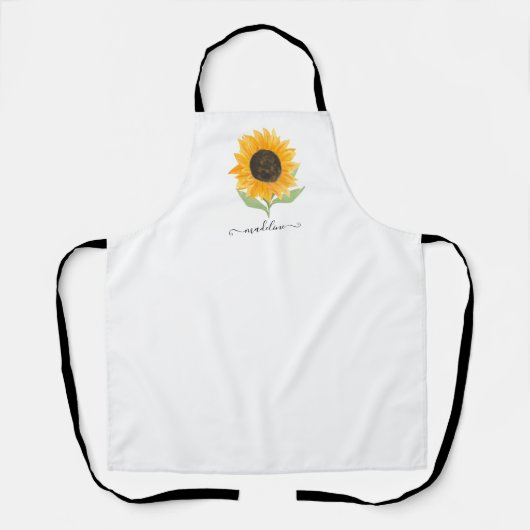Tablier Minimal Rustic Sunflower Personalized Name Script (Recto)