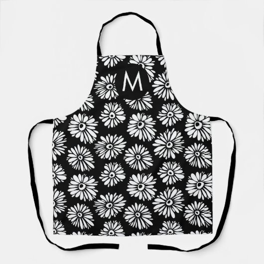Tablier Minimalist Groovy Black and White Daisy Monogram (Recto)