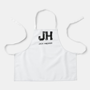 TABLIER MINIMALISTE NOIR DEUX LETTRES MONOGRAMME NOM BLANC