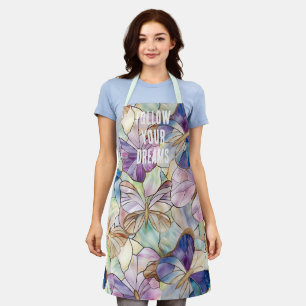 Tablier Mint Aqua Bleu Papillons pourpres