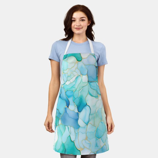 Tablier Mint Aqua Pearl Marbre or (Porté)