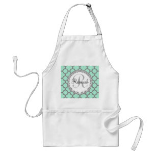 Tablier Mint Green Grey Quatrefol Nom Monogramme