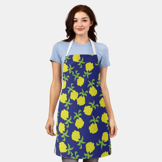 Tablier Minuscule ananas Navy Blue Apron (Porté)