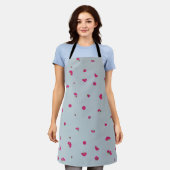 Tablier Misty Blue Deep Pink Cosmos Floral Pattern (Porté)