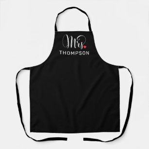 Tablier Mme Elegant Script Coeur Personnalisé Mariage Mono