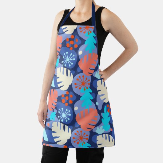 Tablier Mod Monstera Leaf Abstrait Hawaiian Tropical -Navy (Insitu)