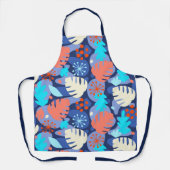 Tablier Mod Monstera Leaf Abstrait Hawaiian Tropical -Navy (Recto)