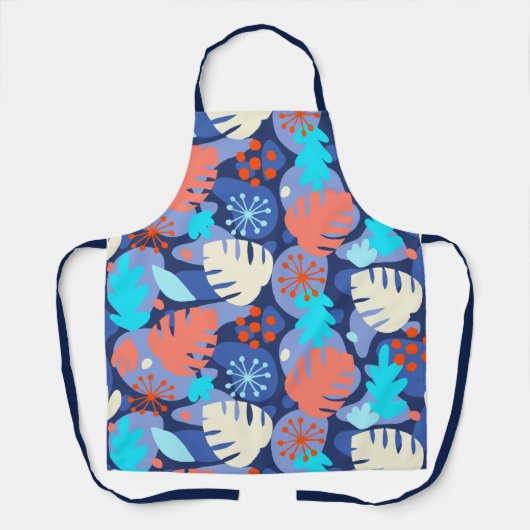 Tablier Mod Monstera Leaf Abstrait Hawaiian Tropical -Navy (Recto)