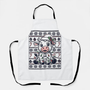 Tablier Modèle de pull moche de Noël de vache gravé vintag