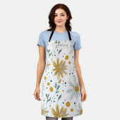 Tablier Modèle floral blanc et jaune (Porté)