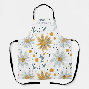 Tablier Modèle floral blanc et jaune