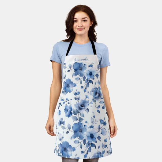 Tablier Modèle floral bleu (Porté)