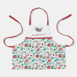 Tablier Modèle floral de Noël Jolies filles Nom Blanc