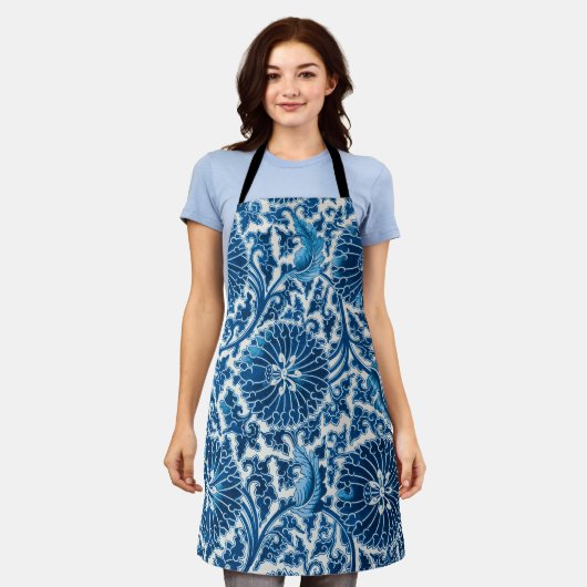 Tablier Modèle Floral Ornemental Bleu vintage (Porté)