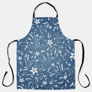 Tablier Modèle floral sur denim