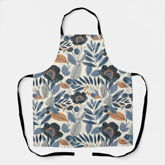 Tablier Modern Blue Botanical Spring All-Over Print Apron (Recto)