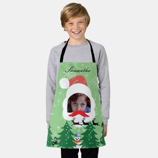 Tablier Modern Christmas Père Noël Custom Face Photo Nom S (Porté)