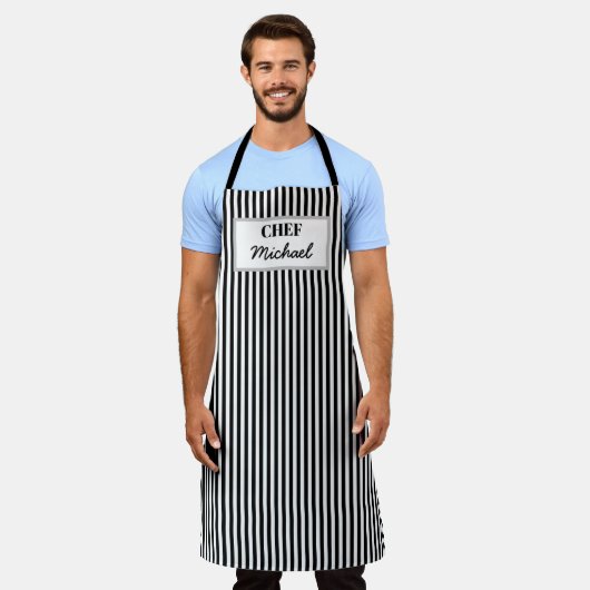Tablier Modern Custom Personalized Chef Black Striped (Porté)