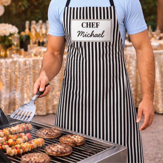 Tablier Modern Custom Personalized Chef Black Striped