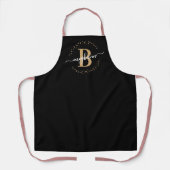 Tablier Modern Girly Black Gold Nom Script Monogramme (Recto)