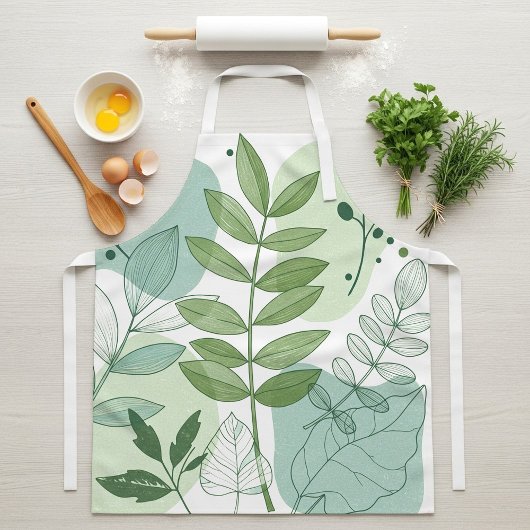 Tablier Modern Sage Green Botanical Leaf Pattern