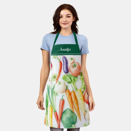 Tablier Modern watercolor vegetables pattern personalized (Porté)