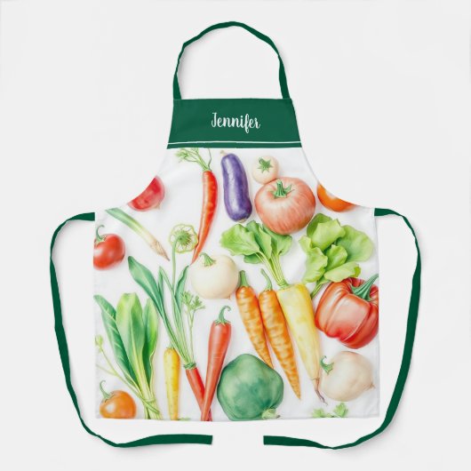 Tablier Modern watercolor vegetables pattern personalized (Recto)
