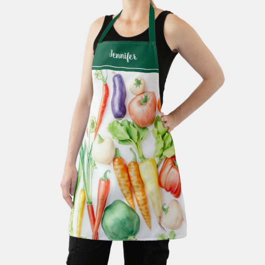 Tablier Modern watercolor vegetables pattern personalized (Insitu)