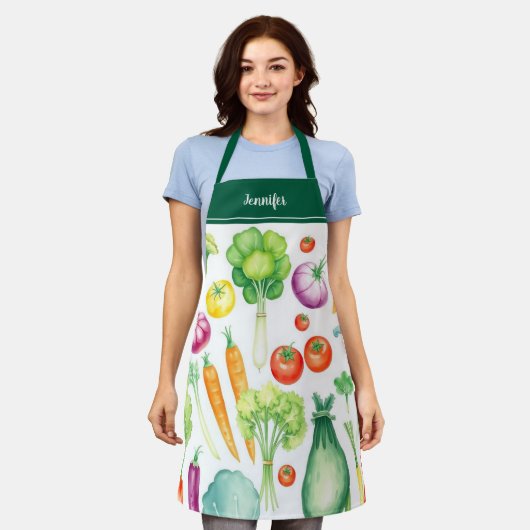 Tablier Modern watercolor vegetables pattern personalized (Porté)