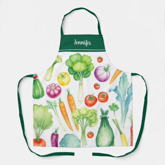 Tablier Modern watercolor vegetables pattern personalized (Recto)
